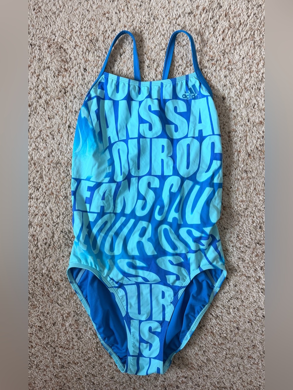 Adidas Endurance Woman’s One Piece Swimsuit Size 36 Blue Graphic Print Training